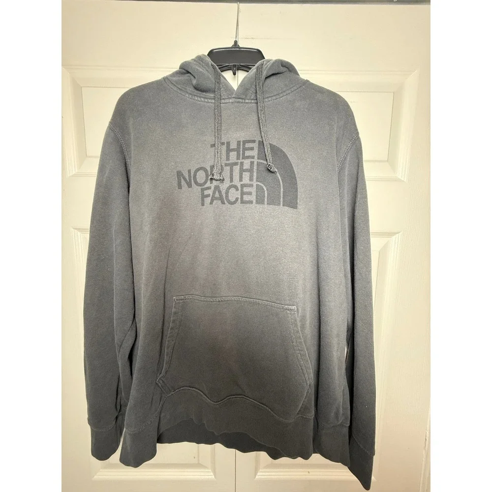 The North Face Mens Logo Pullover Hoodie Gray Faded Fleece Sweatshirt Large